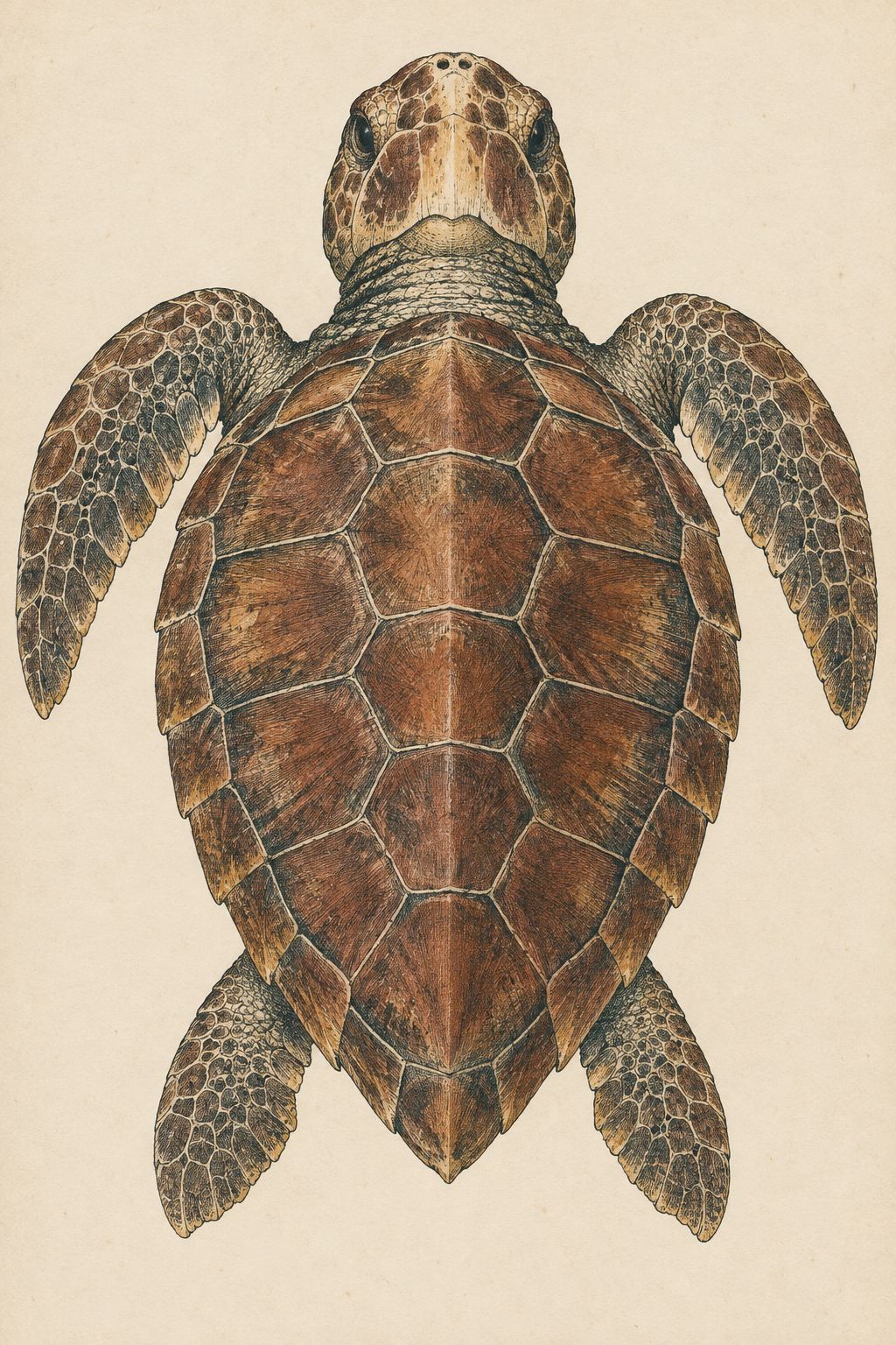 Engraved natural history plate of a loggerhead turtle with a very large head.